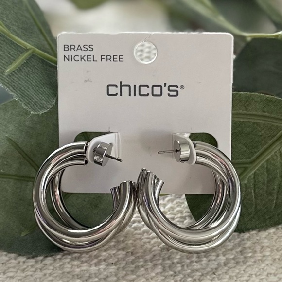 CHICO’S NWT Silver Tone Triple Hoops • Post Back Hoop Earrings - Picture 6 of 11